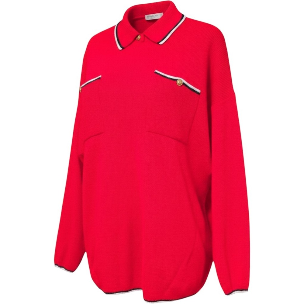 VTG DEADSTOCK CHAUS L cheery red collared sweater‎ oversized gold tone buttons
